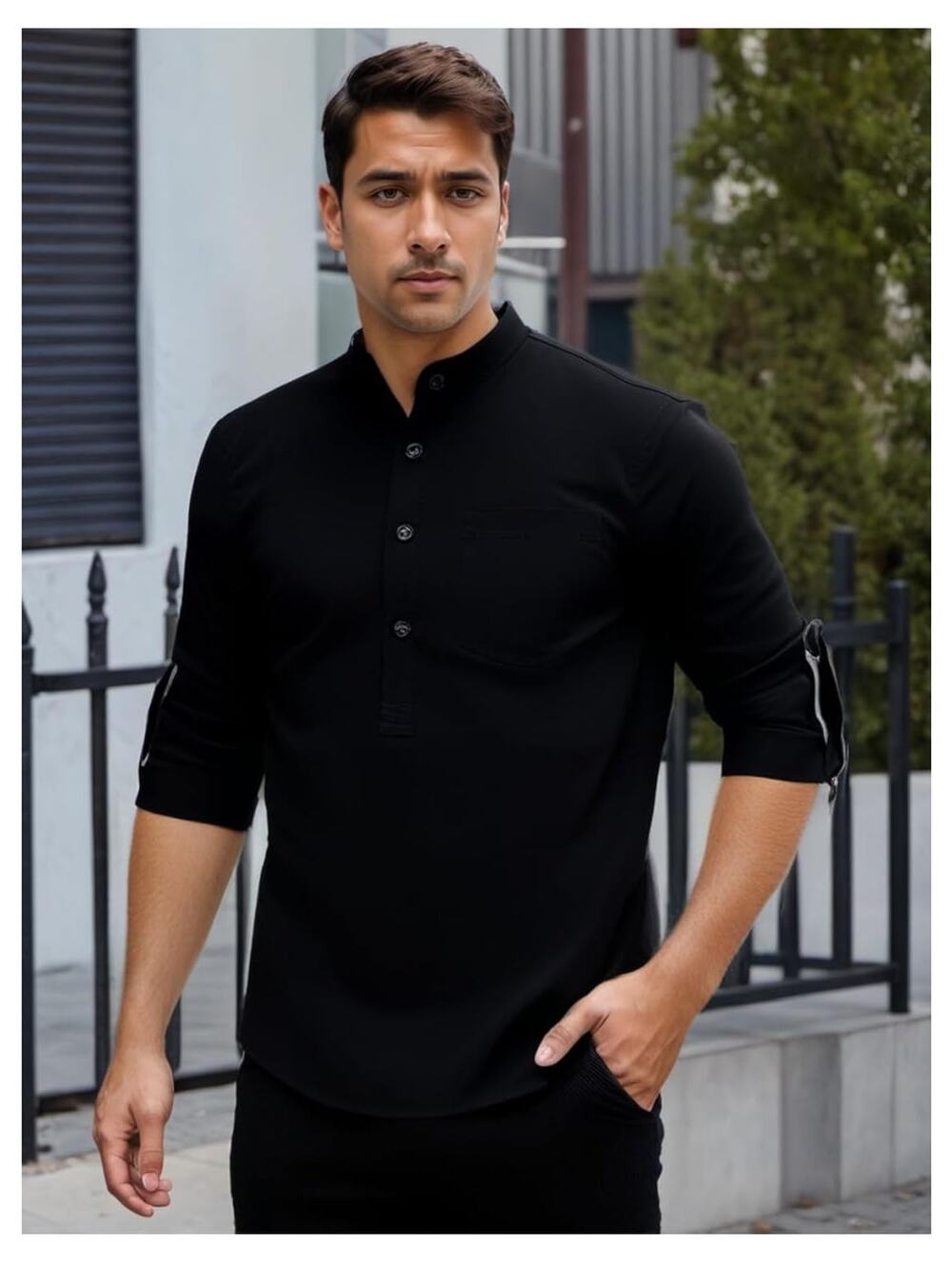 Size Large Mens Casual Henley Shirts Long Sleeve Linen Blend